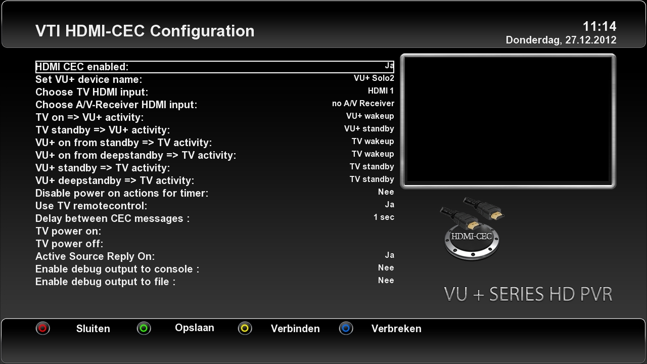 power off instelling hdmi-cec - Vu - Sat4all - over Satelliet TV, Ziggo en Telenet!