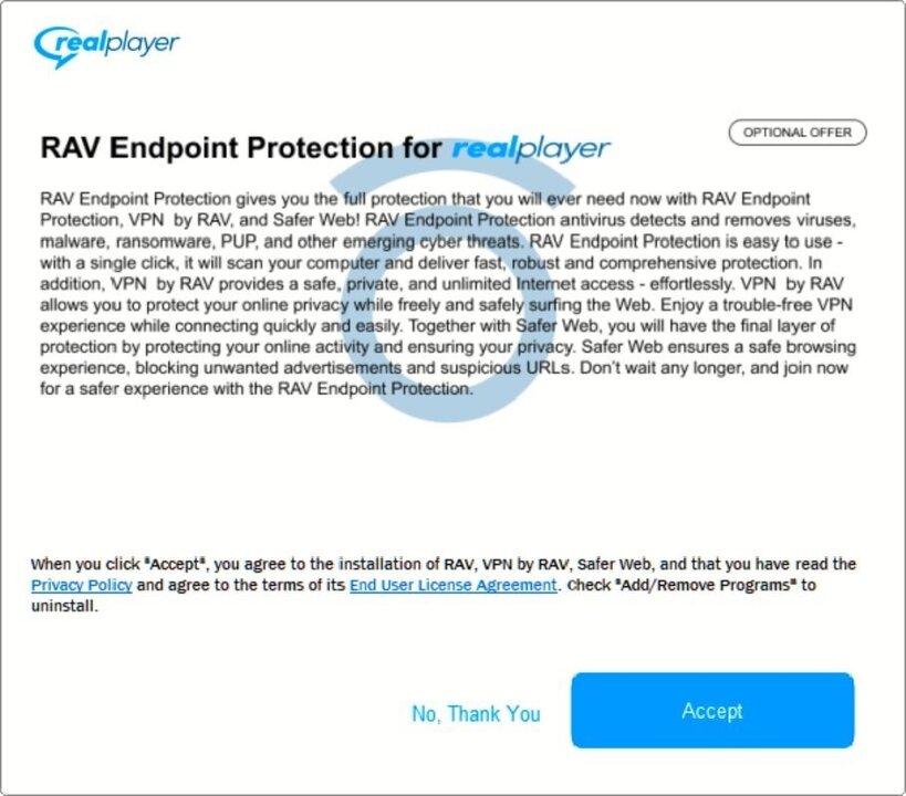 Windows , RAV Endpoint protection for realplayer optical offer Windows en zo... Sat4all