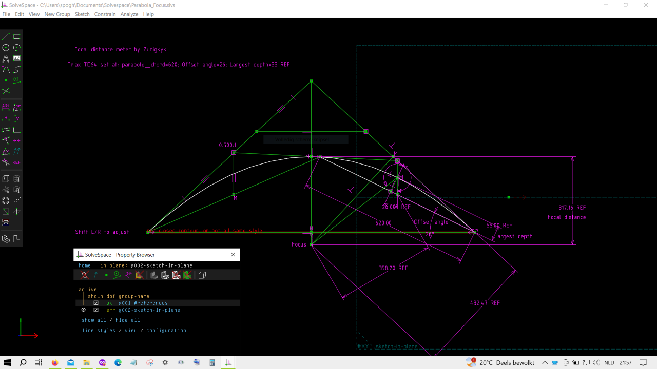 Solvespace_Focal Distance meter for Triax64 dish.PNG